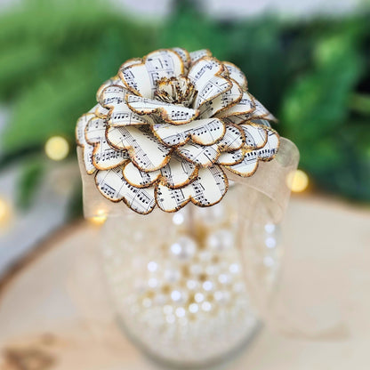 Vintage paper rose made from upcycled sheet music pages