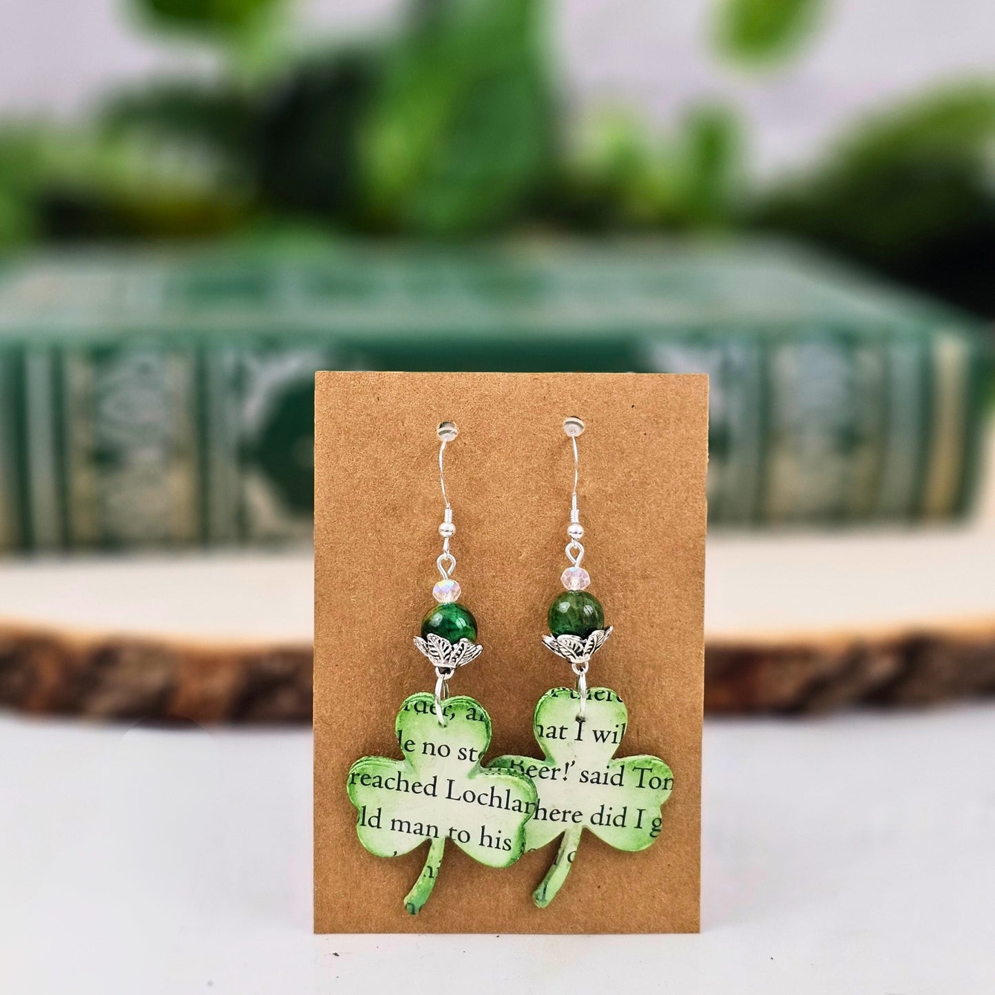 Shamrock Book Page Earrings