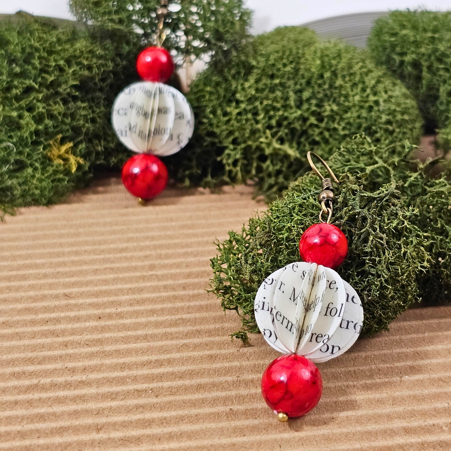 Red Turquoise Book Page Earrings