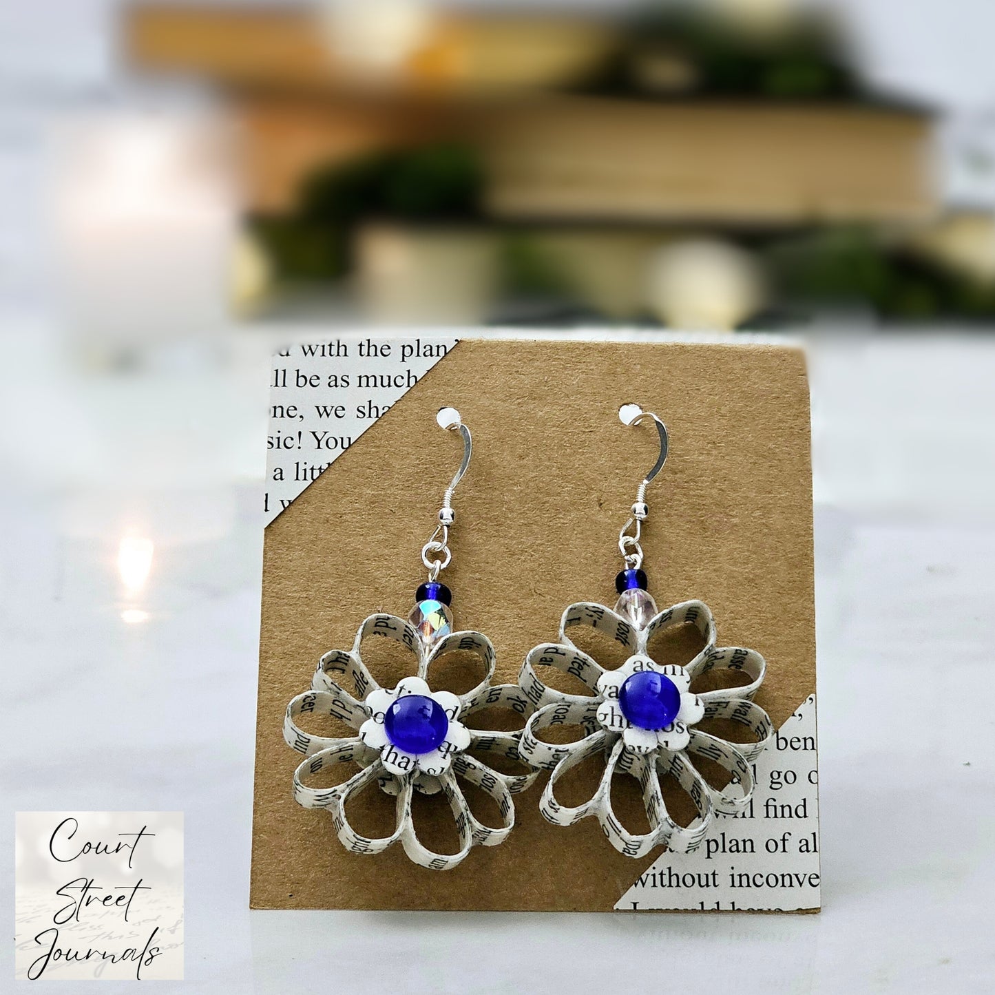 Flower Dangle Book Earrings