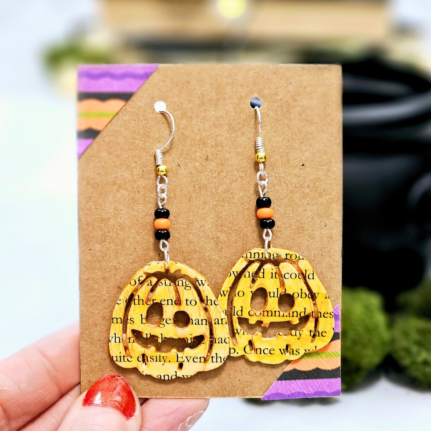 Pumpkin Book Page Dangle Earrings, Book Lover Gift Idea for Halloween