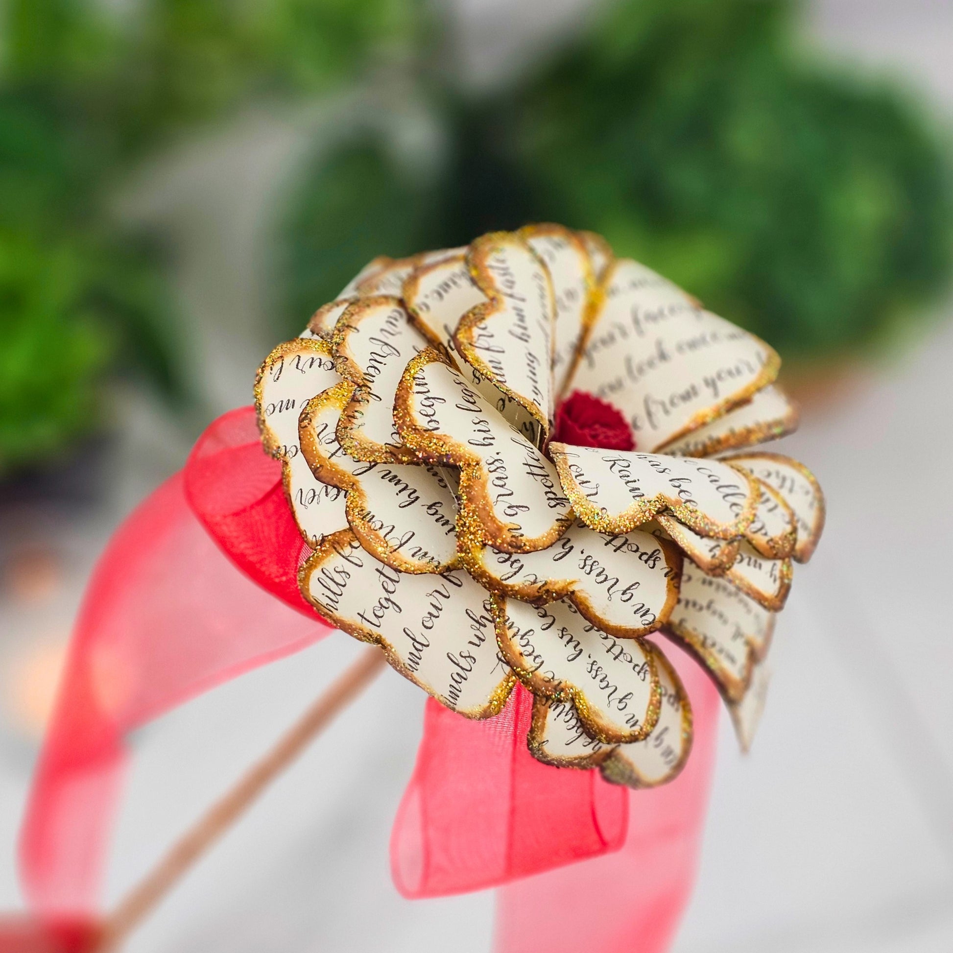 vintage style paper rose with Rainbow Bridge printed on it for condolence gift for loss of pet dog or cat