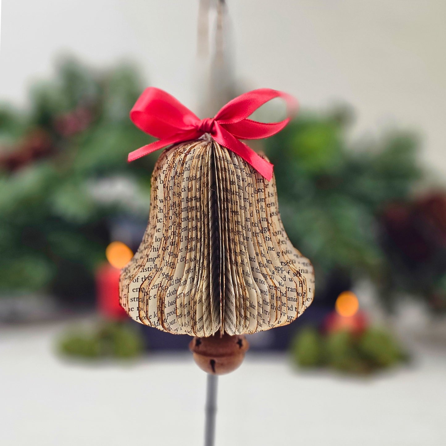 Bell Book Page Christmas Ornament for Book Club, Reader, Teacher Gift Exchange