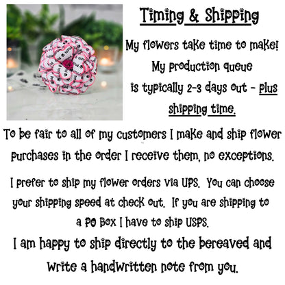 Production time and shipping information for personalized pet memorial flower