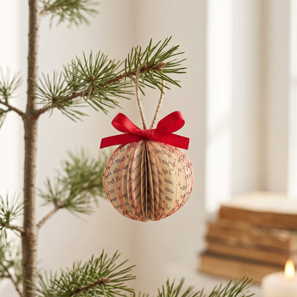Tiny Book Page Ball Ornament