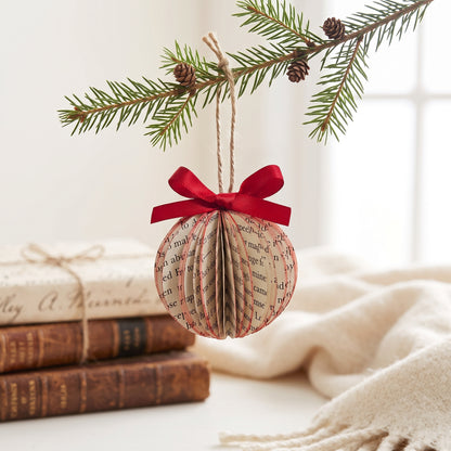 Tiny Book Page Ball Ornament