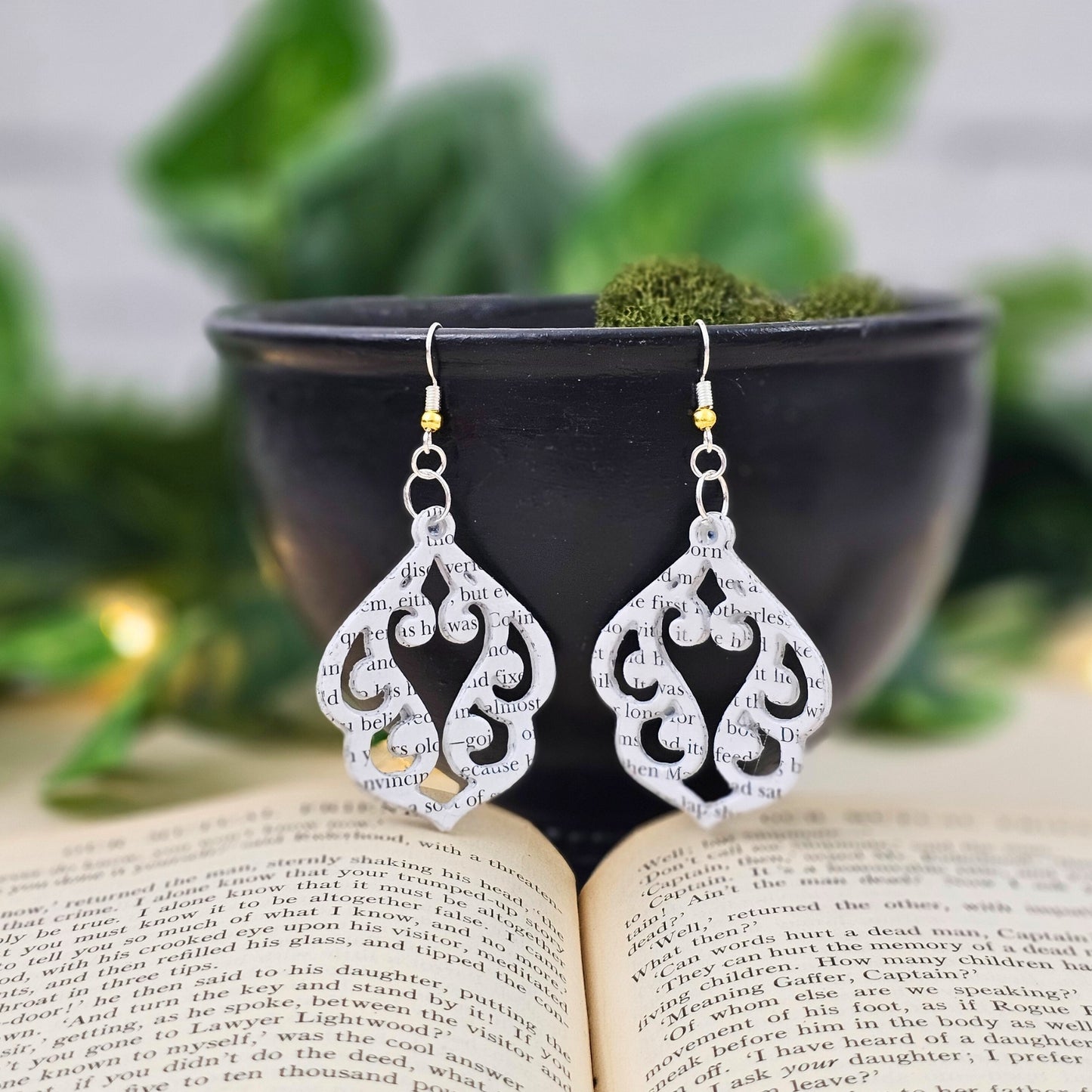 book page earrings made from literary classics
