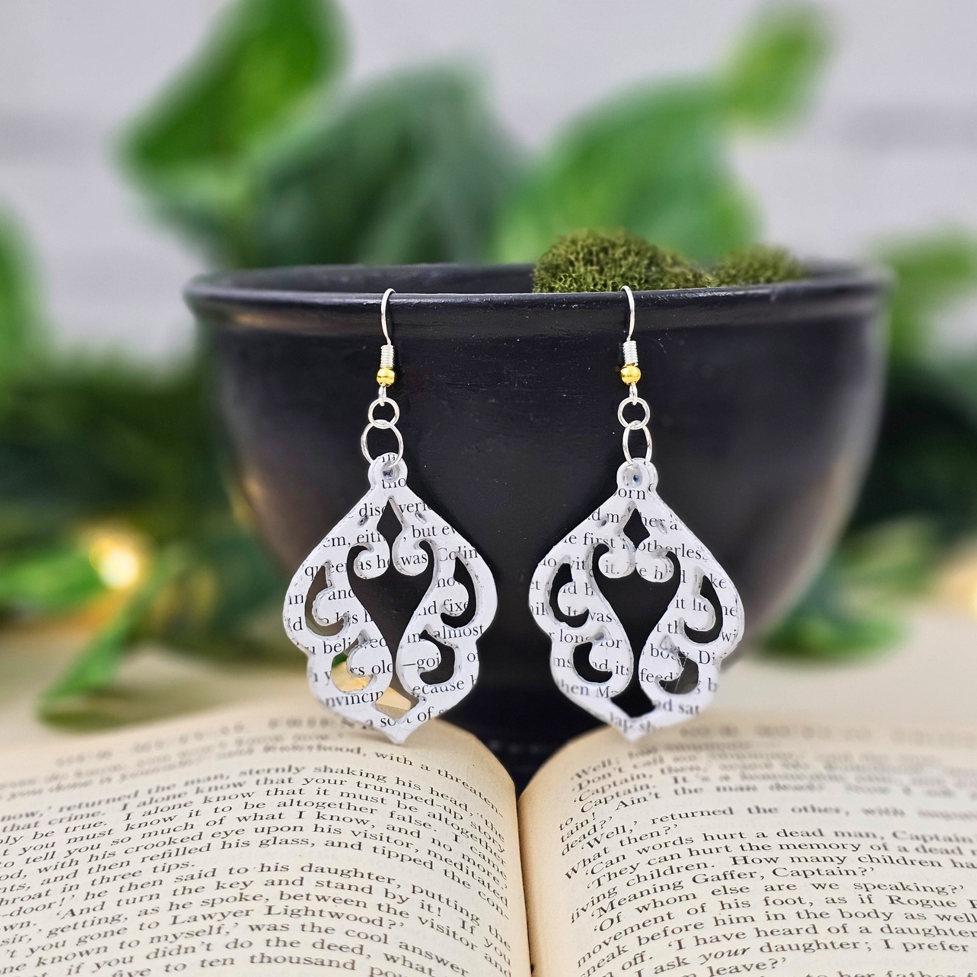 book page earrings made from literary classics
